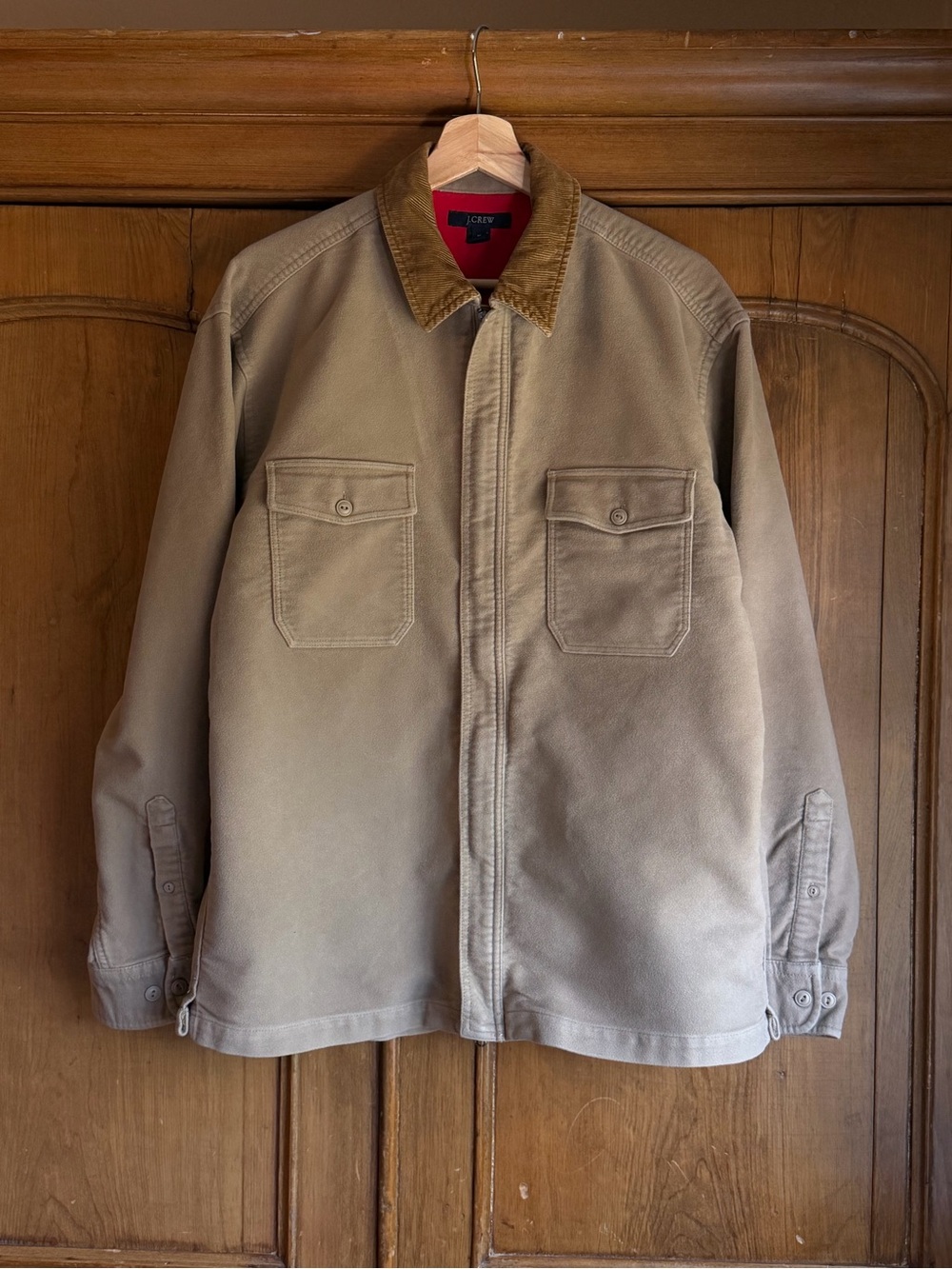 Vintage J. Crew Tan Canvas Field Jacket with Corduroy Collar